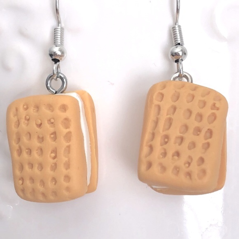New Waffle Sandwich Cookie Clay Polymer Mini Food Cute Unique Gifts Earrings